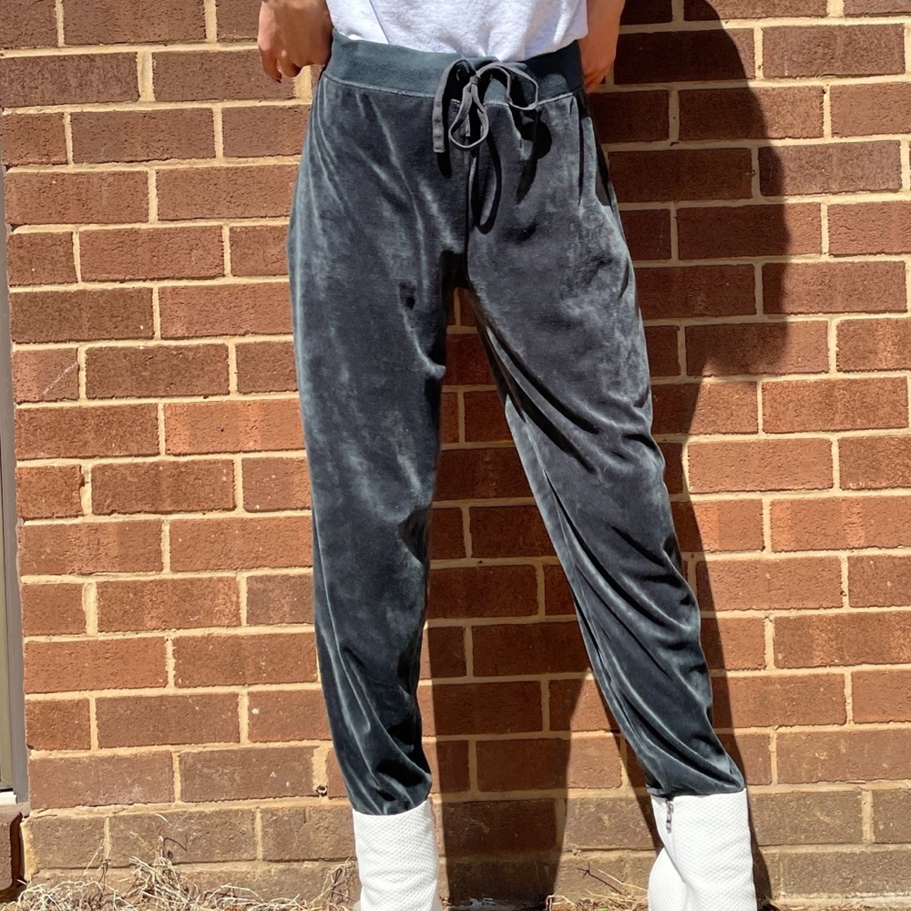Green Velour track pants